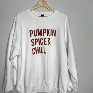Women’s Large Pumpkin Spice & Chill White Sweatshirt